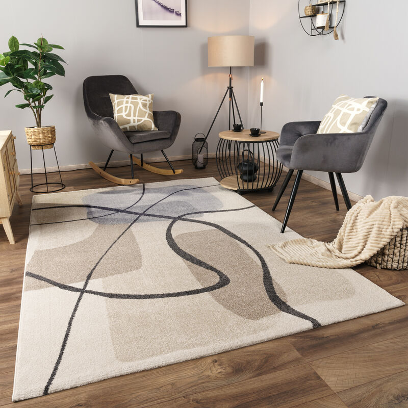 foto del prodotto alfombra salon de habitacion pelo corto motivo abstract dibujo geometrico 3d 160x230 cm, crema 3 paco home