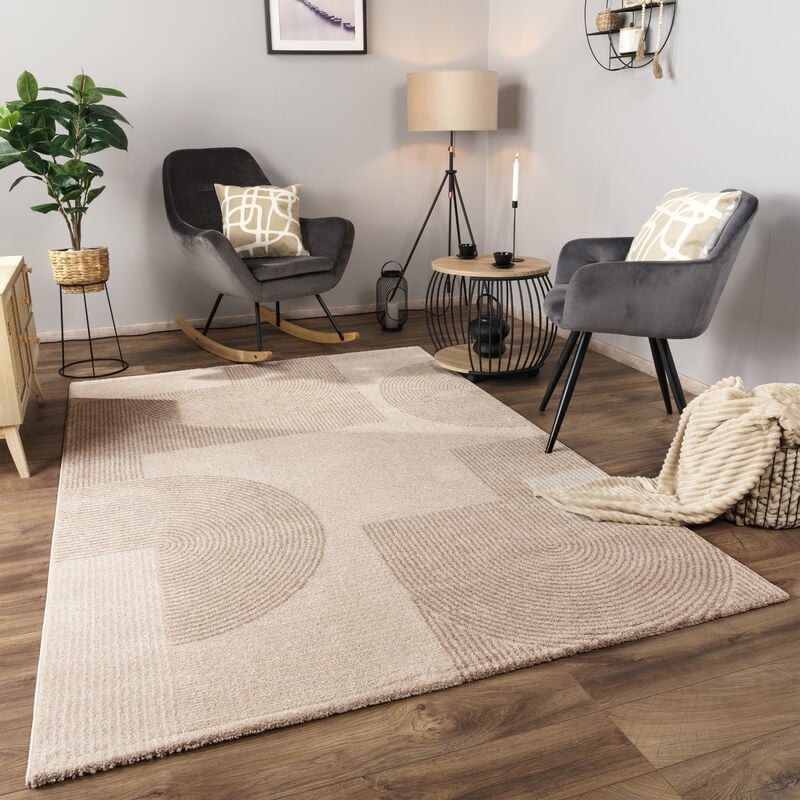 foto del prodotto alfombra salon de habitacion pelo corto motivo abstract dibujo geometrico 3d 160x230 cm, crema paco home