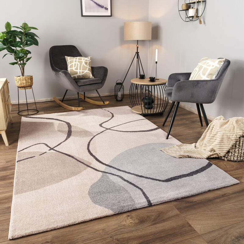 foto del prodotto alfombra salon de habitacion pelo corto motivo abstract dibujo geometrico 3d 200x290 cm, crema 2 paco home