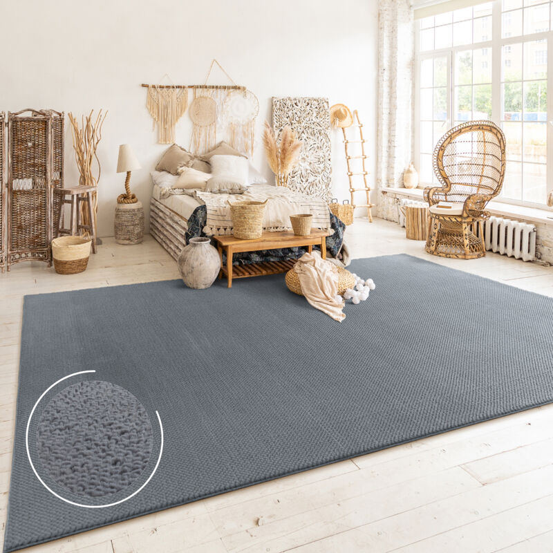 foto del prodotto alfombra salon de habitacion pelo corto motivo boho chic motivo nordica 60x100 cm, antracite paco home