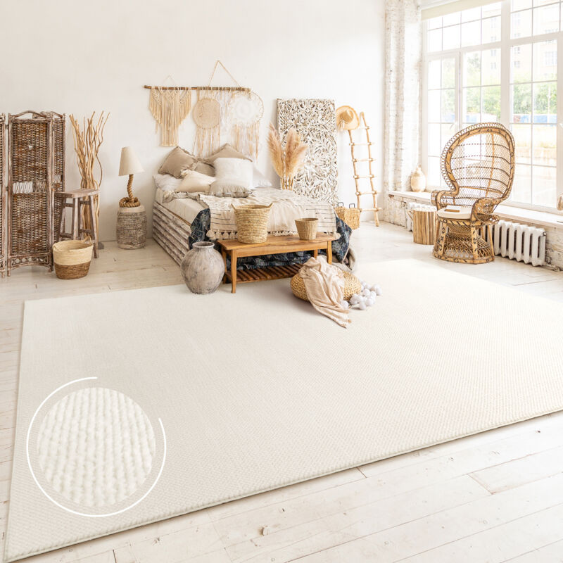 foto del prodotto alfombra salon de habitacion pelo corto motivo boho chic motivo nordica 80x150 cm, crema paco home