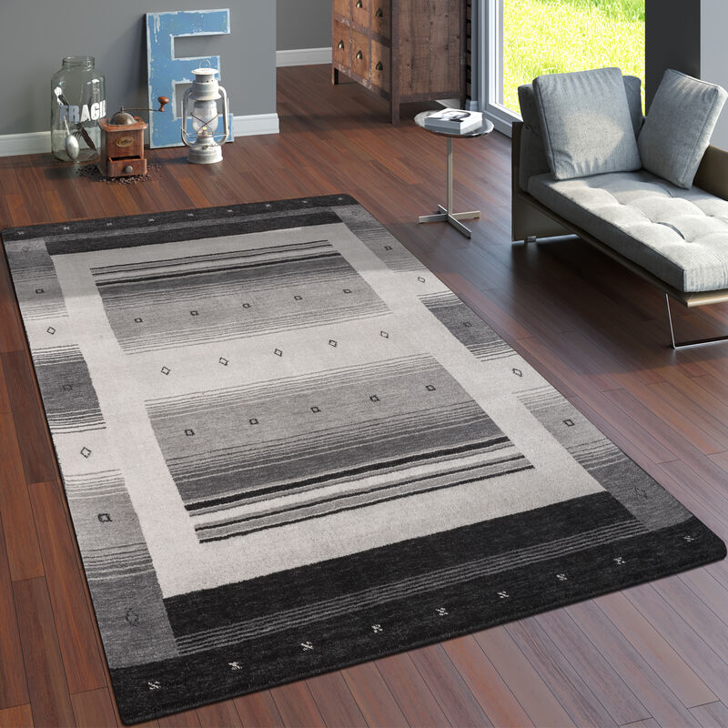 foto del prodotto alfombra salon de habitacion pelo corto motivo etnica dibujo geometrico a mano 80x150 cm, grigio 2 paco home