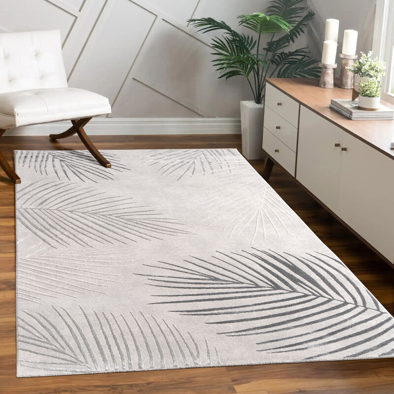 foto del prodotto alfombra salon de habitacion pelo corto motivo floral arco ris geometrico 120x160 cm, grigio 2 paco home