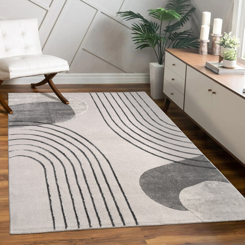 foto del prodotto alfombra salon de habitacion pelo corto motivo floral arco ris geometrico 120x160 cm, grigio 4 paco home