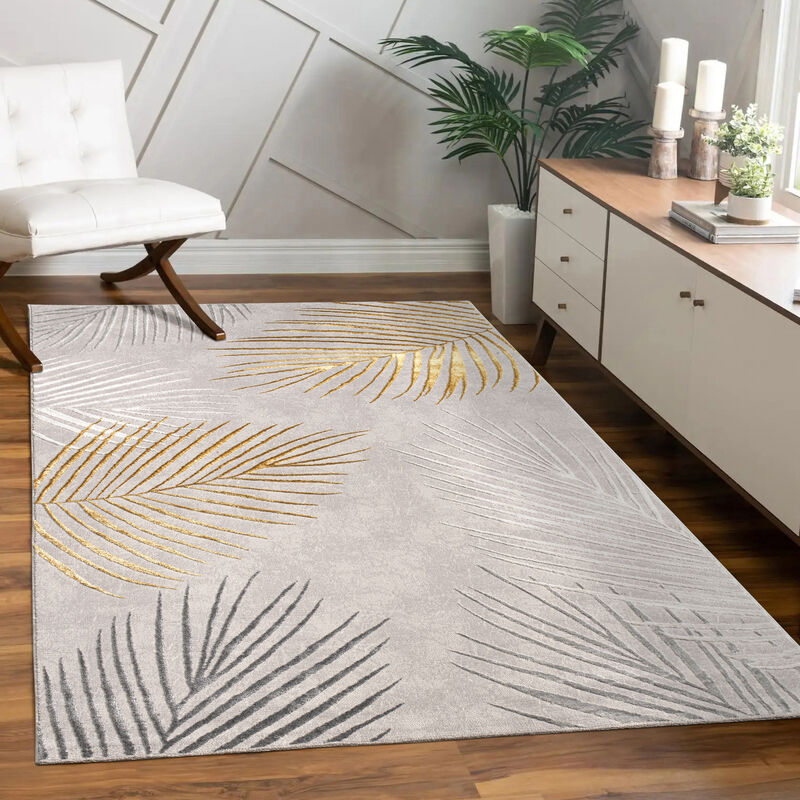 foto del prodotto alfombra salon de habitacion pelo corto motivo floral arco ris geometrico 120x160 cm, oro paco home