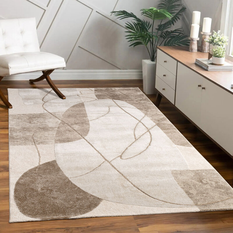 foto del prodotto alfombra salon de habitacion pelo corto motivo floral arco ris geometrico 200x290 cm, beige paco home