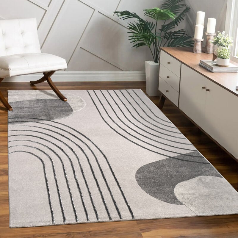 foto del prodotto alfombra salon de habitacion pelo corto motivo floral arco ris geometrico 240x340 cm, grigio 4 paco home