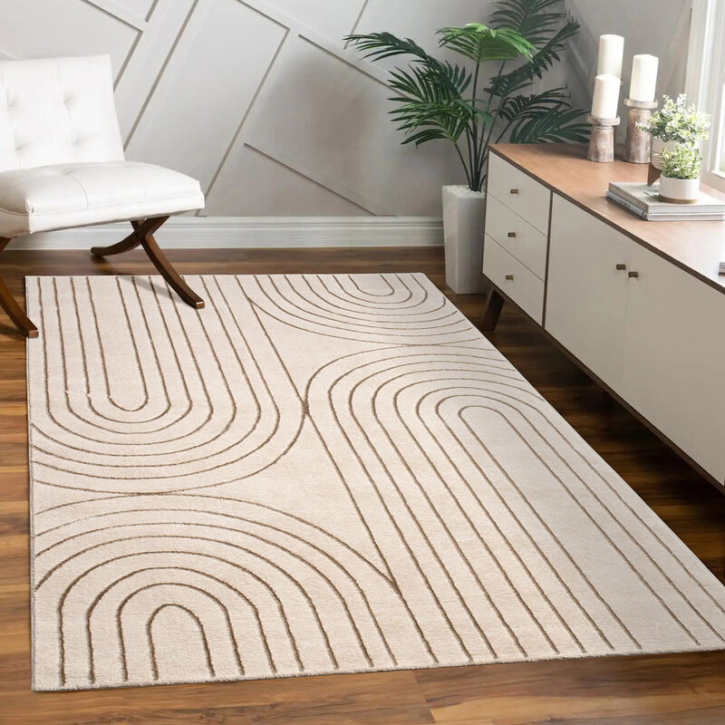 foto del prodotto alfombra salon de habitacion pelo corto motivo floral arco ris geometrico 80x150 cm, crema paco home