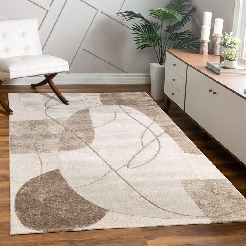 foto del prodotto alfombra salon de habitacion pelo corto motivo floral arco ris geometrico 80x300 cm, beige paco home