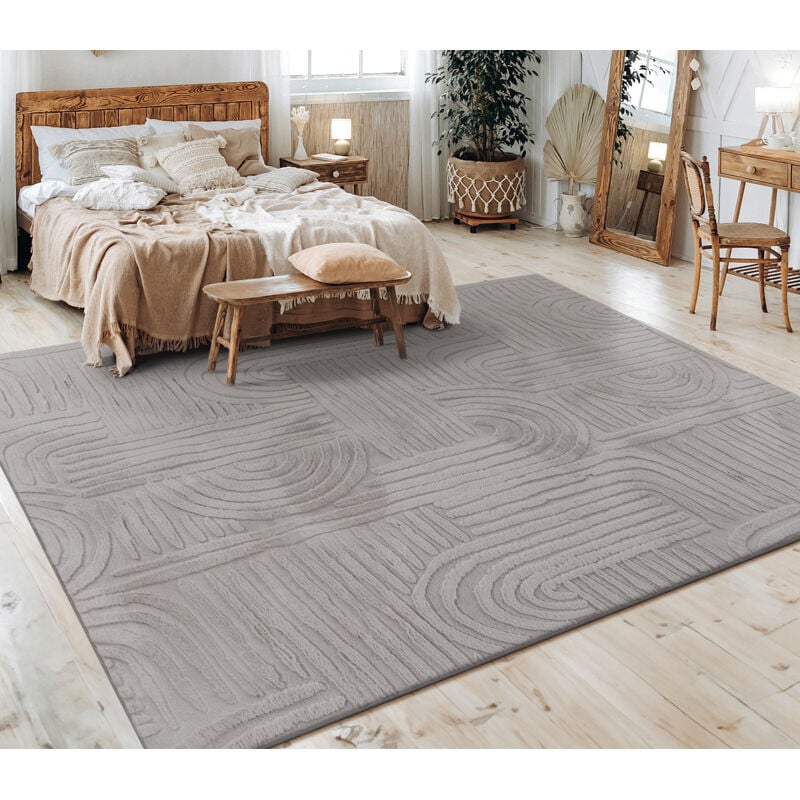 foto del prodotto alfombra salon de habitacion pelo corto motivo nordica boho dibujo geometrico 120x160 cm, grigio 7 paco home