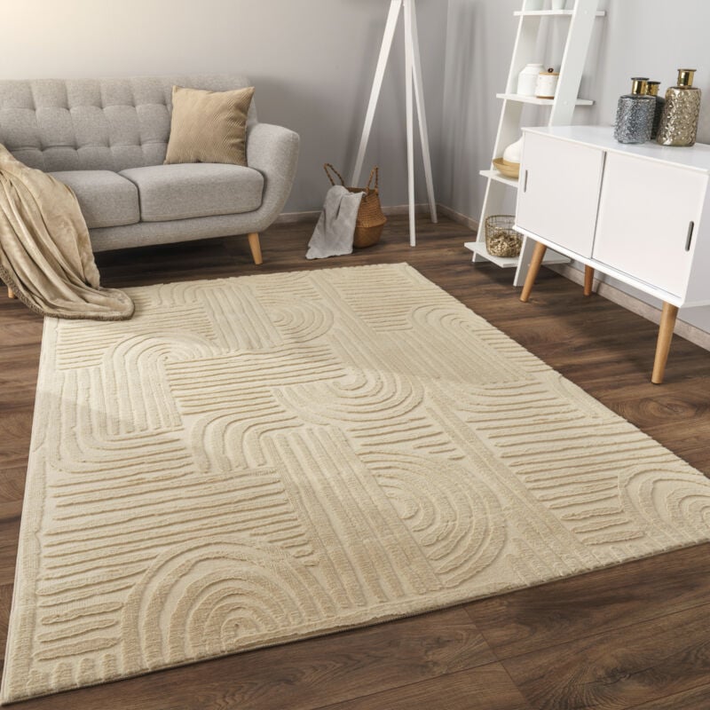 foto del prodotto alfombra salon de habitacion pelo corto motivo nordica boho dibujo geometrico 200x280 cm, beige 7 paco home