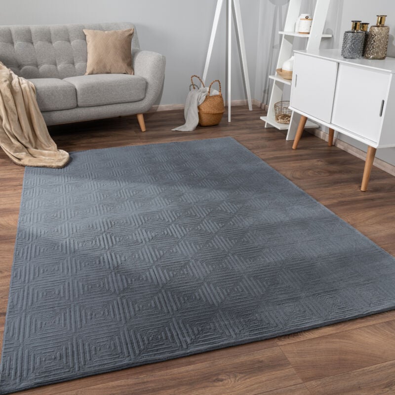 foto del prodotto alfombra salon de habitacion pelo corto motivo nordica boho dibujo geometrico 60x100 cm, antracite paco home