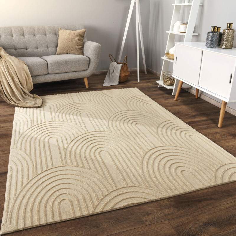 foto del prodotto alfombra salon de habitacion pelo corto motivo nordica boho dibujo geometrico 80x150 cm, beige 4 paco home