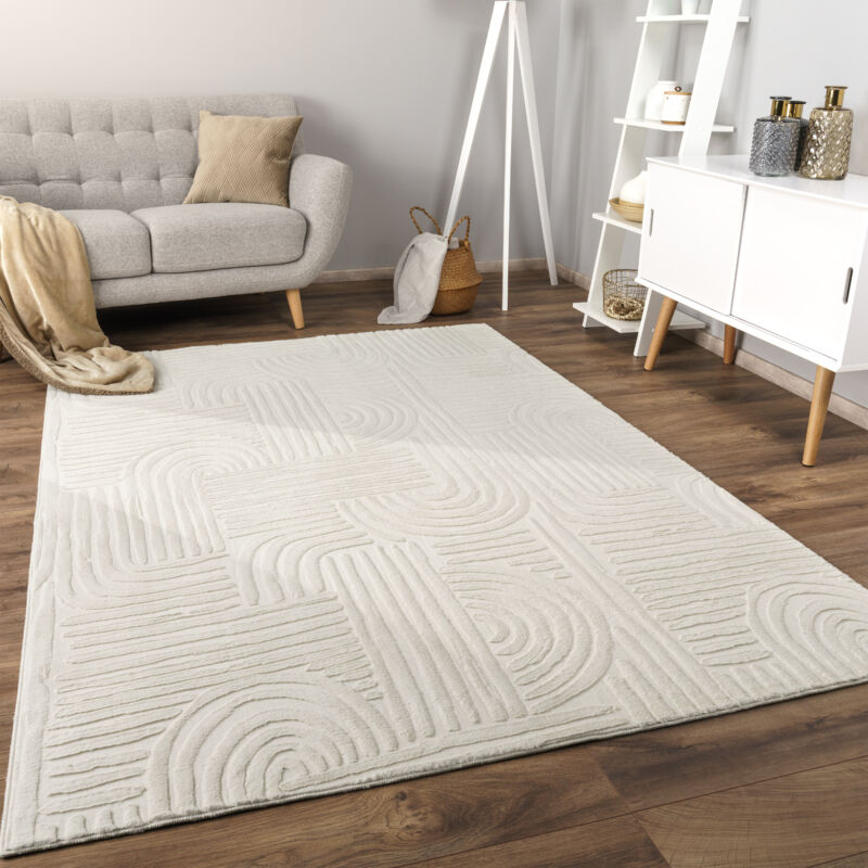foto del prodotto alfombra salon de habitacion pelo corto motivo nordica boho dibujo geometrico 80x150 cm, crema 7 paco home