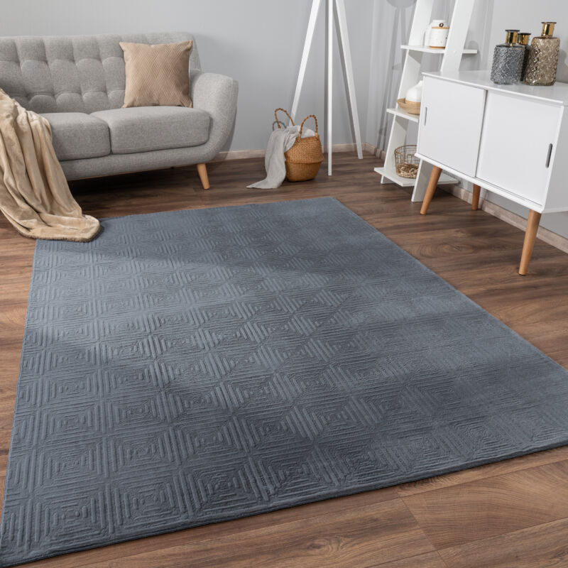 foto del prodotto alfombra salon de habitacion pelo corto motivo nordica boho dibujo geometrico antracite, 120x160 cm paco home