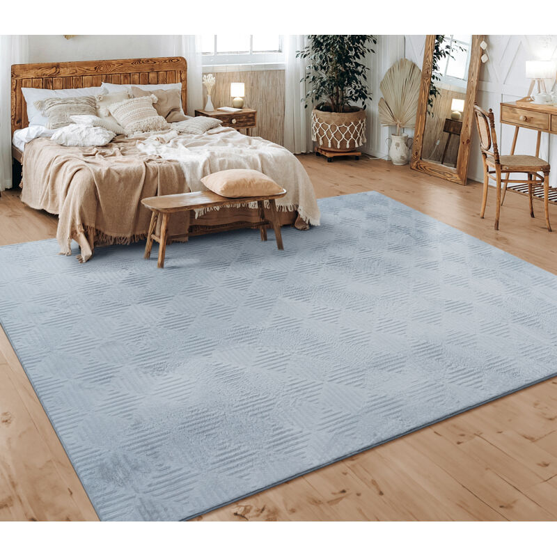 foto del prodotto alfombra salon de habitacion pelo corto motivo nordica boho dibujo geometrico grigio, 120x160 cm paco home