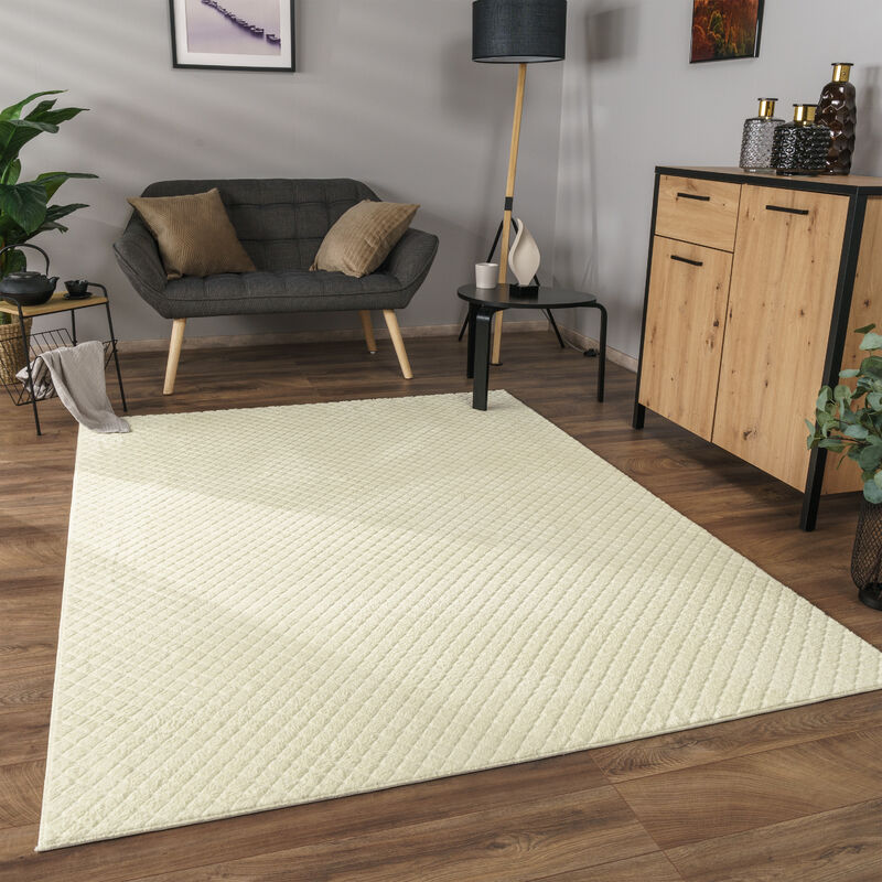 foto del prodotto alfombra salon de habitacion pelo corto motivo nordica motivo boho chic 3d 60x100 cm, crema paco home