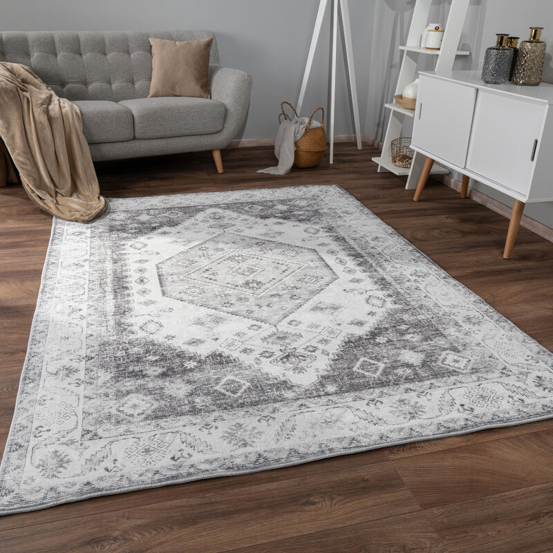 foto del prodotto alfombra salon de habitacion pelo corto motivo oriental ornament suave 200x280 cm, grigio 2 paco home