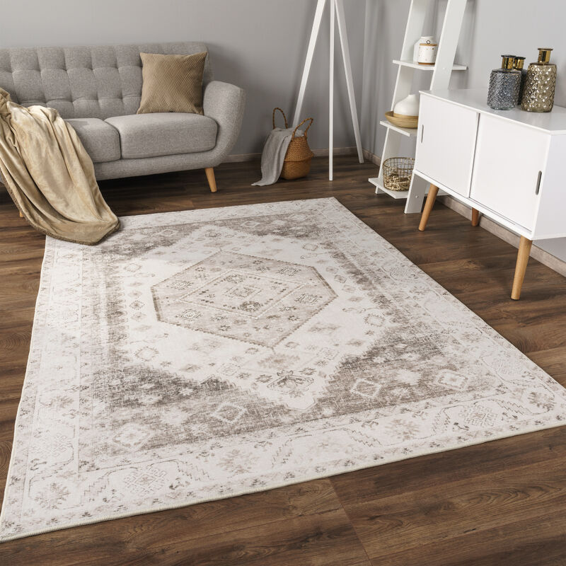foto del prodotto alfombra salon de habitacion pelo corto motivo oriental ornament suave 60x100 cm, beige 3 paco home