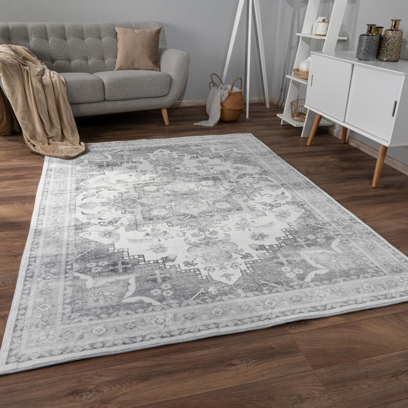 foto del prodotto alfombra salon de habitacion pelo corto motivo oriental ornament suave 60x100 cm, grigio 3 paco home