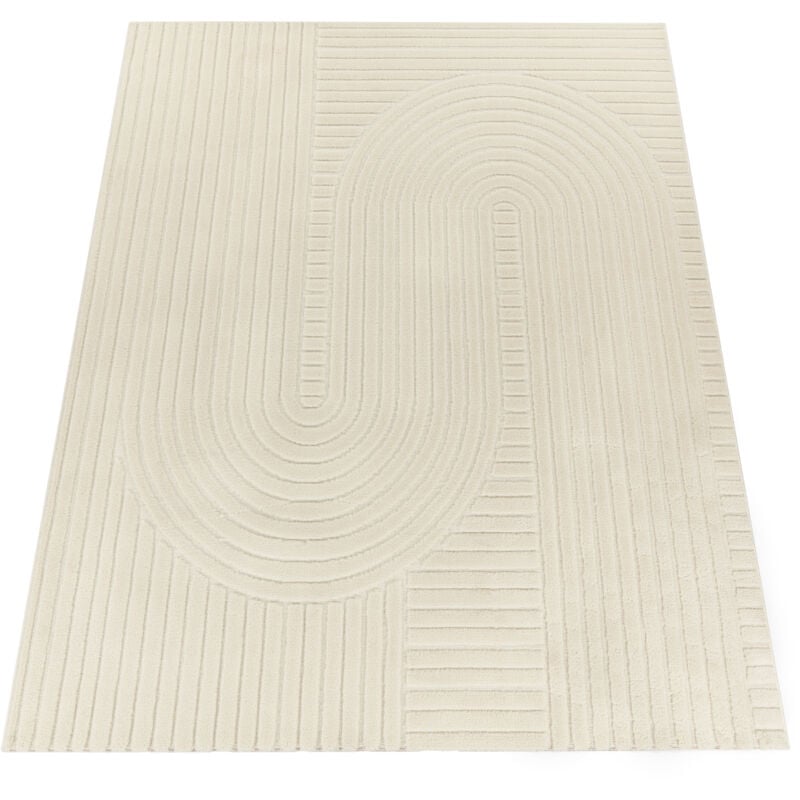 foto del prodotto alfombra salon de habitacion pelo corto nordica boho chic arco geometrico crema 120x170 cm - paco home