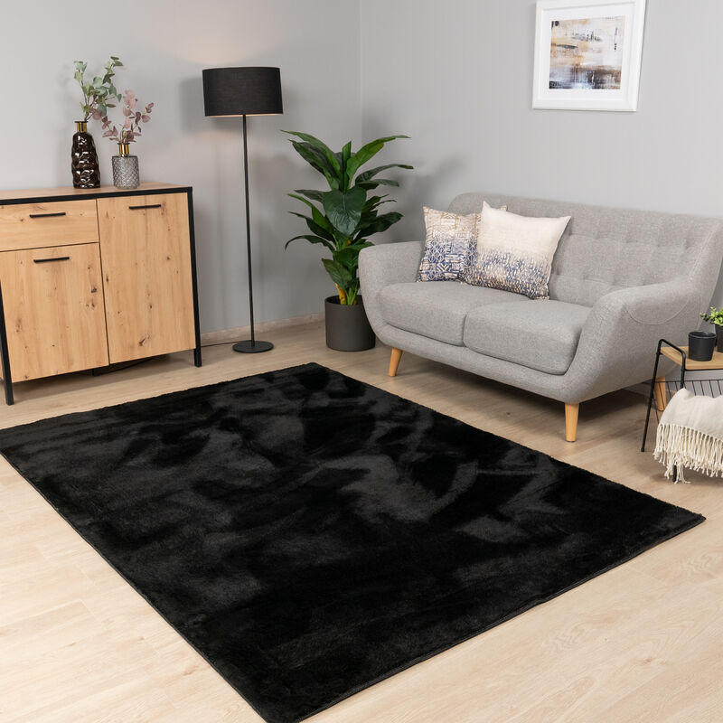 foto del prodotto alfombra salon de habitacion pelo corto se puede lavar en la lavadora suave nero, 120 cm tondo paco home