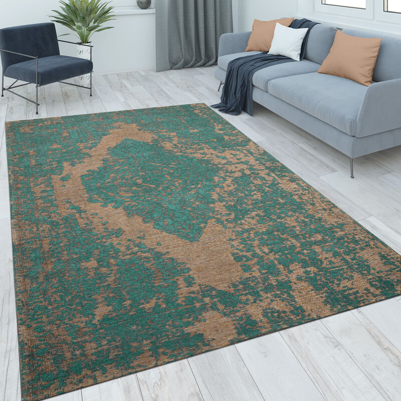 foto del prodotto alfombra salon de habitacion pelo corto vintage motivo oriental ornament 120x170 cm, turchese 2 paco home