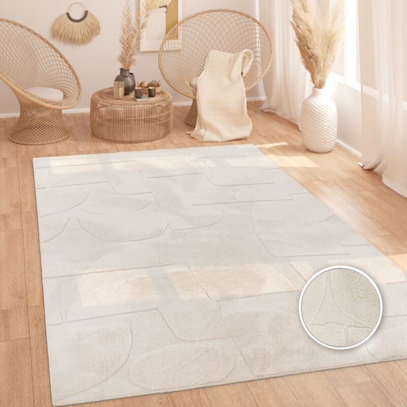 foto del prodotto alfombra salon de habitacion pelo largo nordica boho abstract lisa beige crema 120x160 cm - paco home