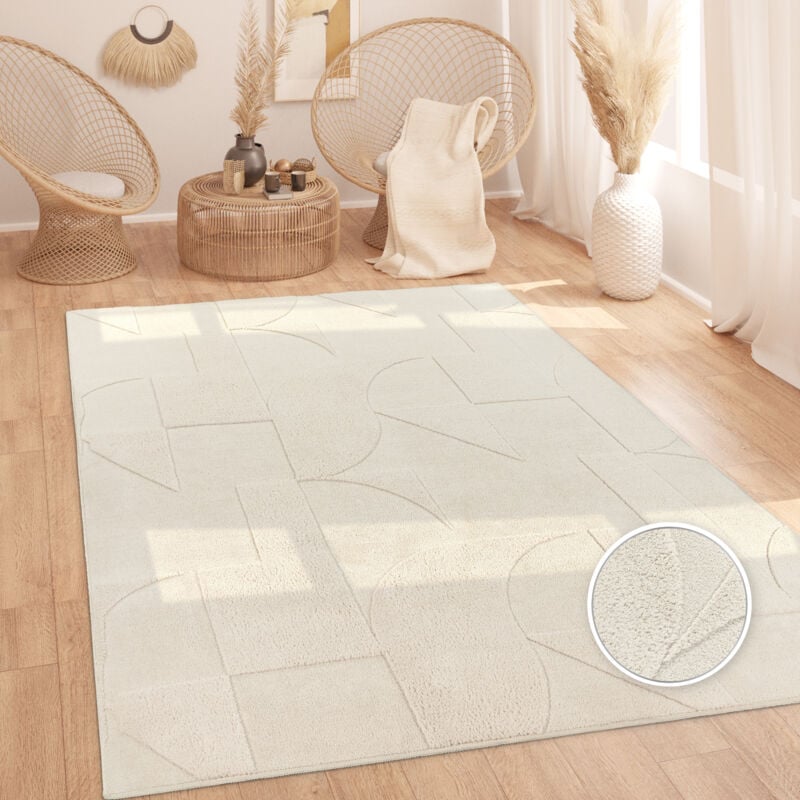 foto del prodotto alfombra salon de habitacion pelo largo nordica boho chic abstract suave crema ø 120 cm tondo - paco home
