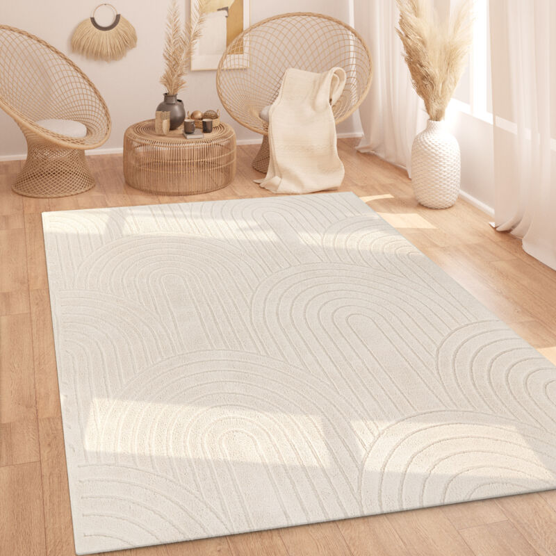 foto del prodotto alfombra salon de habitacion pelo largo nordica boho chic arco ris beige crema 120x160 cm paco home