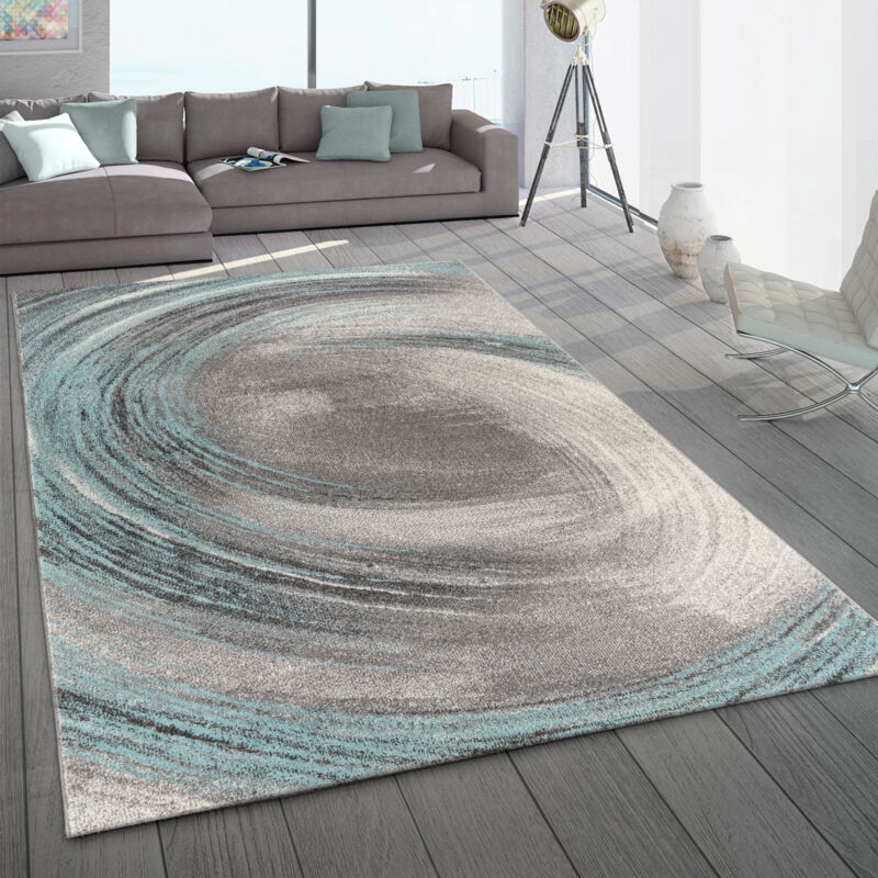foto del prodotto alfombra salon pelo corto abstract vintage dibujo geometrico gris turquesa beige 120x170 cm paco home