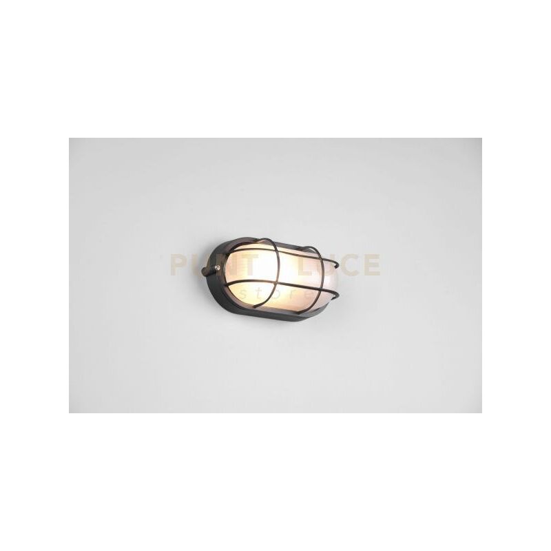 foto del prodotto algi plafoniera applique da esterno ovale fusione di alluminio nera con griglia e vetro satinato l.21,3cm ip44 1 luce attacco e27
