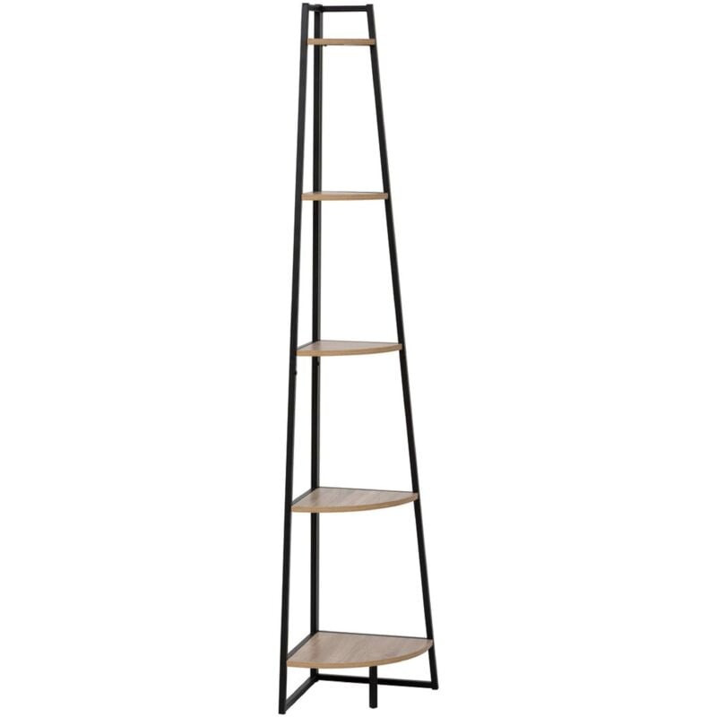 foto del prodotto aliaj mensola angolare 5 ripiani in metallo stile industriale nero e rovere chiaro 180x35x35 cm