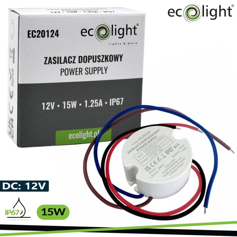 foto del prodotto alimentatore 12v 15w ip67 1,25a 50x50x22mm
