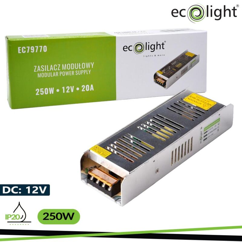 foto del prodotto alimentatore 12v 250w 20a ip20 slim 224x69x40mm