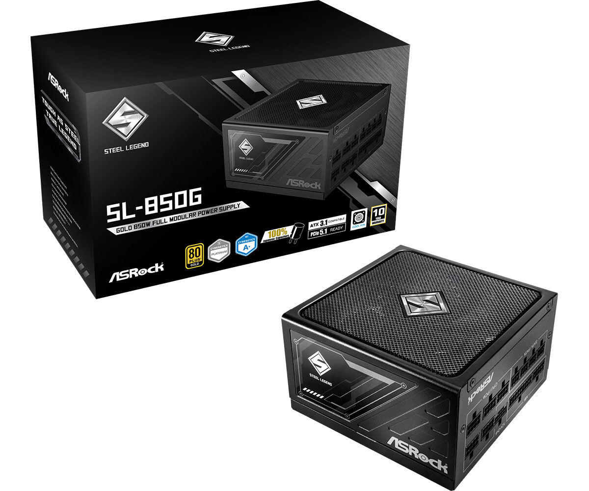 foto del prodotto alimentatore asrock sl 850g steel legend 850w 80plus gold modulare atx3.1 e pcie5.1 ready cond. giapp ventola fdb