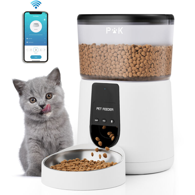 foto del prodotto alimentatore automatico per animali domestici wi fi da 4 litri, interazione vocale, intelligente, bianco