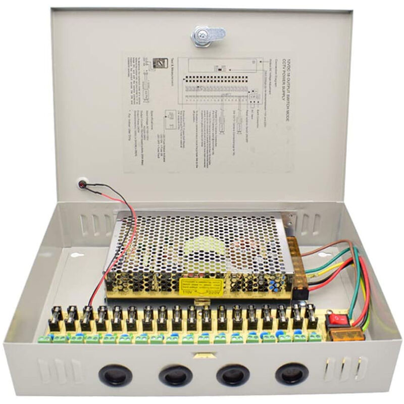 foto del prodotto alimentatore cctv 18 canali uscita 12v 20a scatola porta alimentatore telecamere