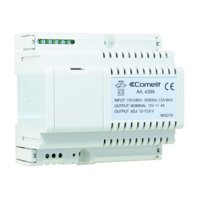 foto del prodotto alimentatore comelit 12vdc 4a ingresso 110 240vac montaggio guida din 4399