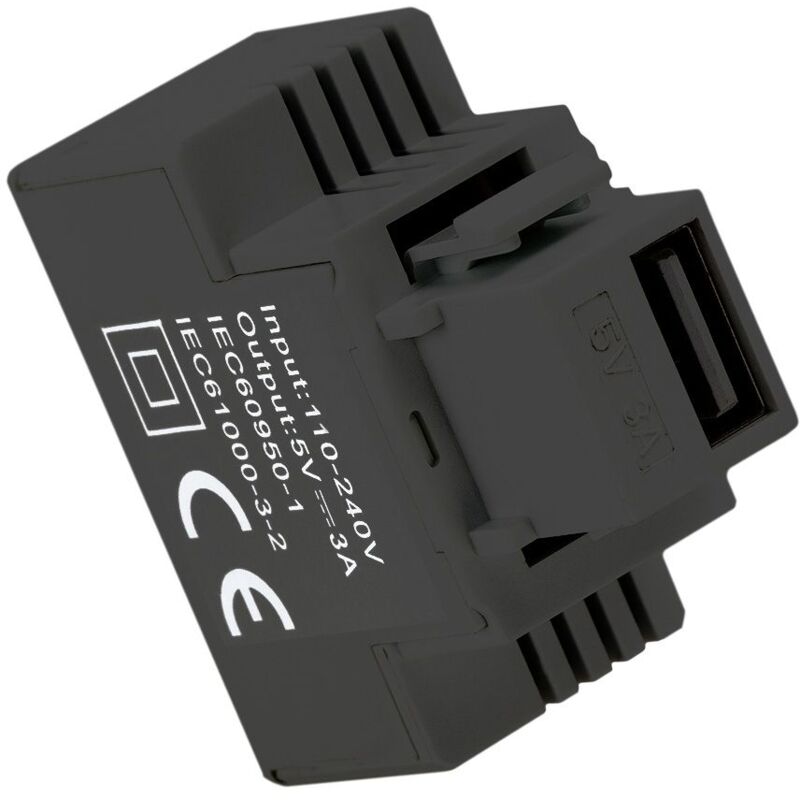 foto del prodotto alimentatore da incasso keystone presa usb a 3a colore nero fanton 82897