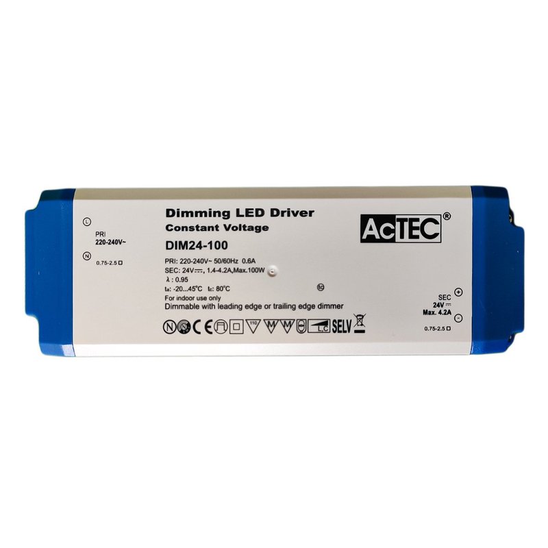 foto del prodotto alimentatore dimmerabile con triac dimmer taglio di fase dc 24v 100w per striscia led 24v dim24 100