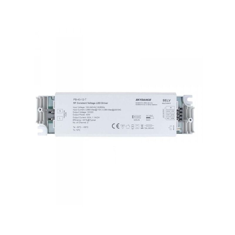 foto del prodotto alimentatore dimmerabile cv 12v 40w 3 canali con telecomando rf 2.4g per striscia led 12v pb 40 12 3