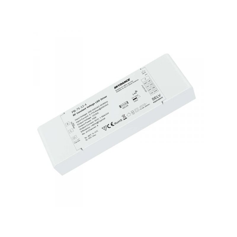 immagine 0 del prodotto alimentatore dimmerabile cv 12v 75w 4 canali con pulsante n.o. e telecomando rf 2.4g per striscia led pb 75 12 4