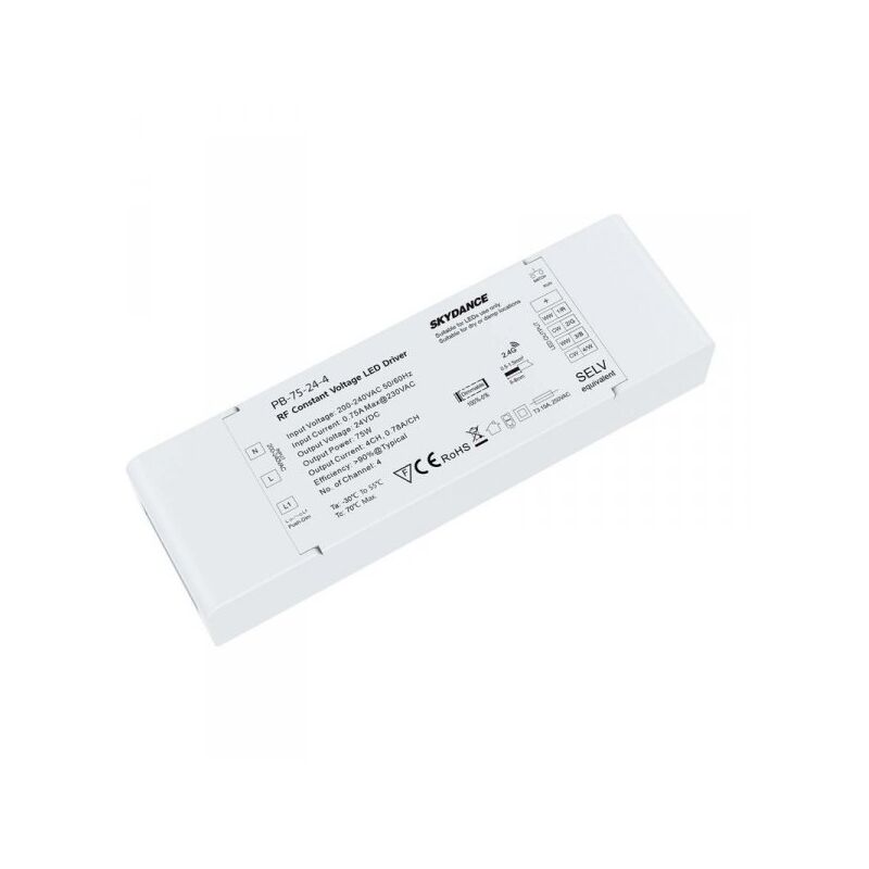 foto del prodotto alimentatore dimmerabile cv 24v 75w 4 canali con pulsante n.o. e telecomando rf 2.4g per striscia led pb 75 24 4
