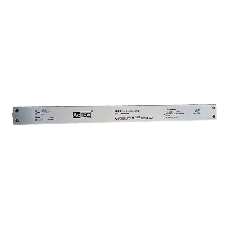 foto del prodotto alimentatore dimmerabile dali2 push pulsante 48v 150w super slim 400x32x21,6mm