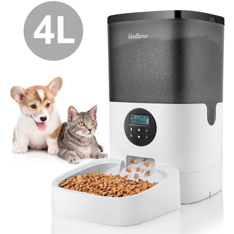 foto del prodotto alimentatore elettronico per animali domestici da 4 l, lcd, ciotola automatica per l alimentazione di gatti e cani, programmabile, 4 pasti al giorno,