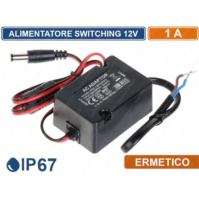 foto del prodotto alimentatore ermetico a commutazione switching da esterno ip67 12v 1a per illuminazione e tvcc