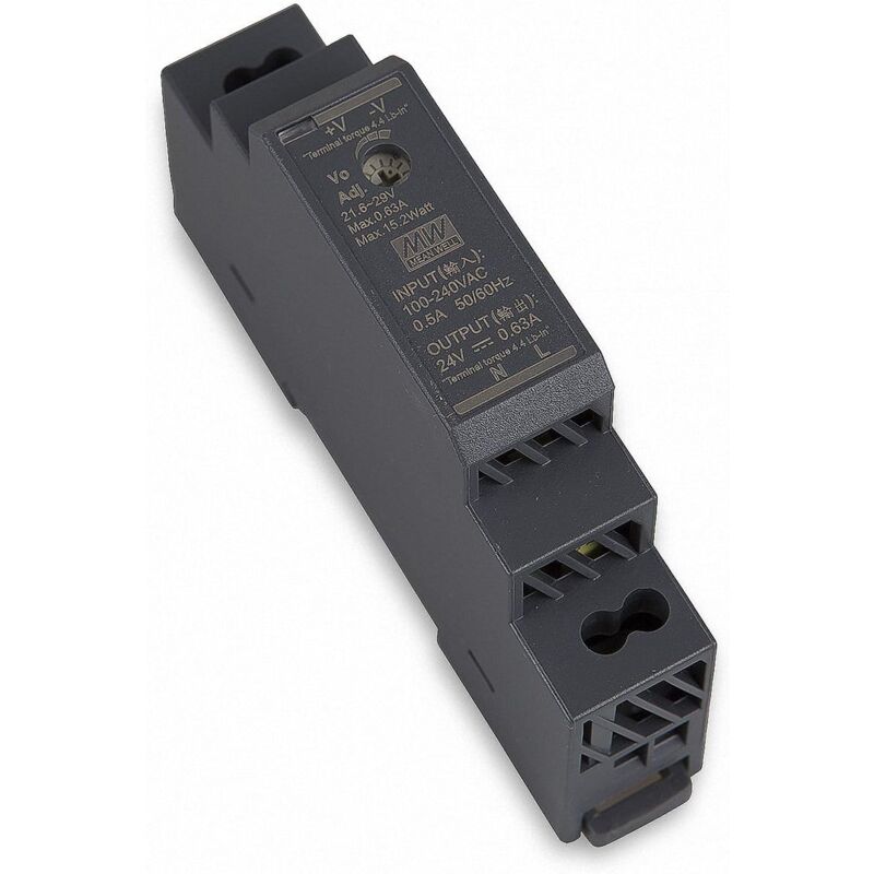foto del prodotto alimentatore guida din ca cc ultra slim 15w 24v 0,63a meanwell hdr 15 24