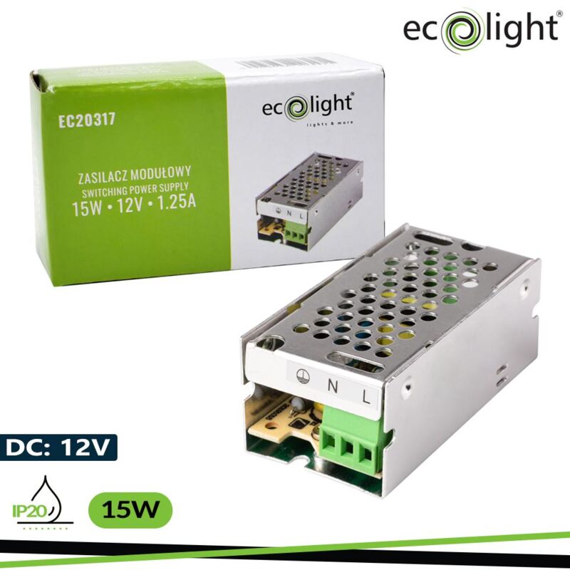 foto del prodotto alimentatore led 15w 12v 1.25a ip20 slim 70x39x31
