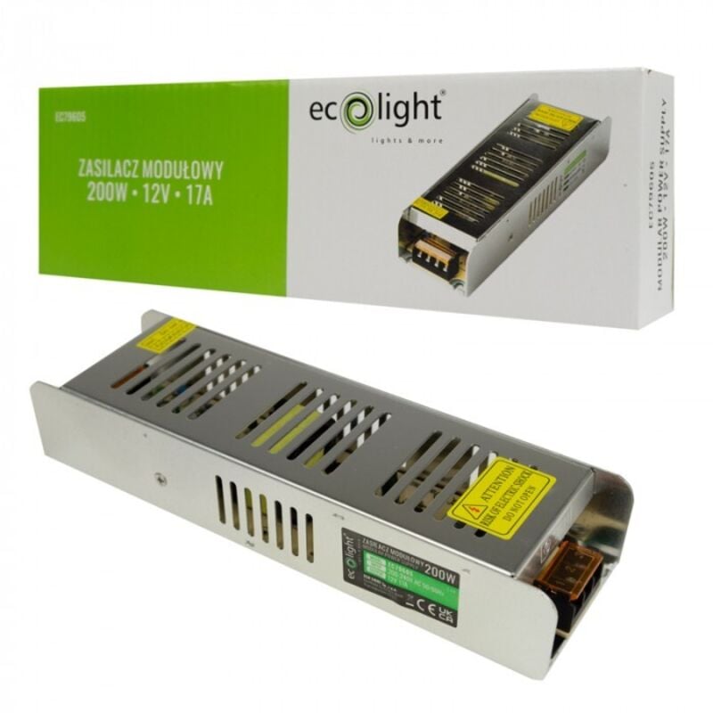 foto del prodotto alimentatore led 200w 12v 17a ip20 slim 224x69x40 ecolight ec79605
